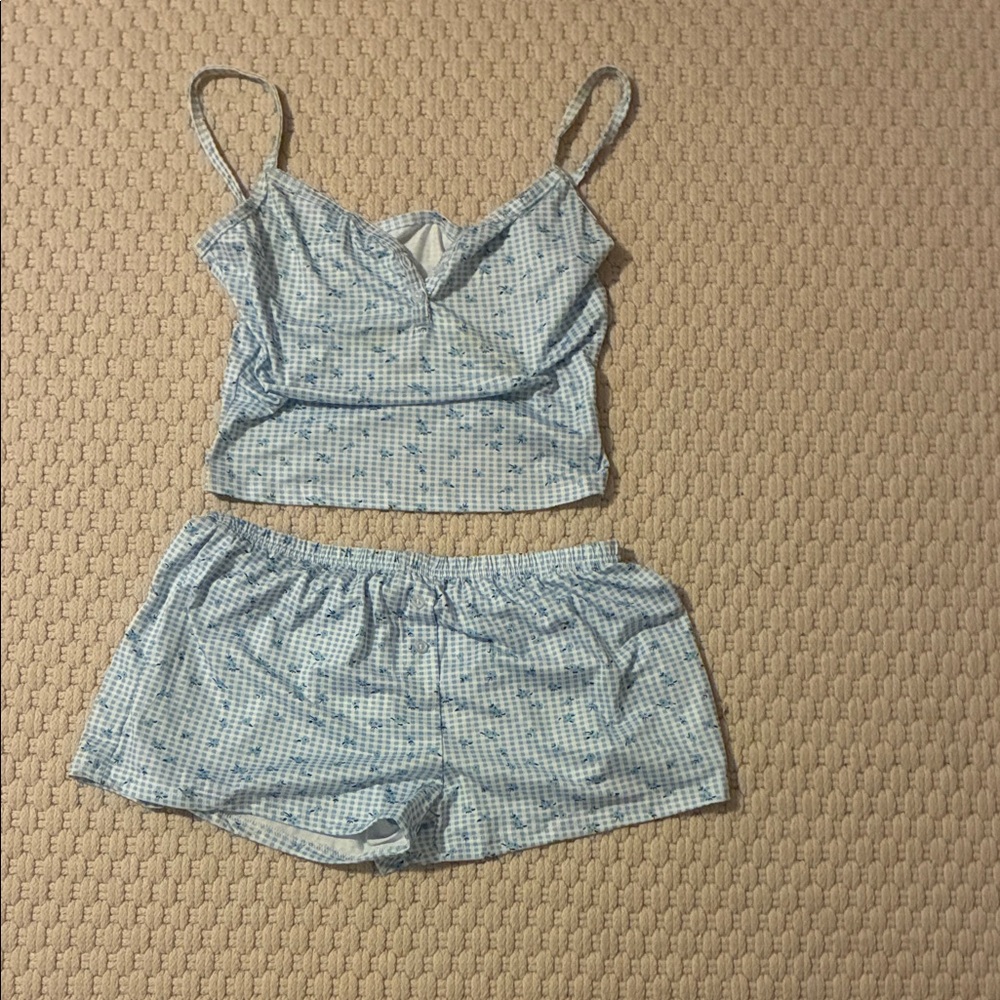 Blue Checkered Women's Sleepwear Set